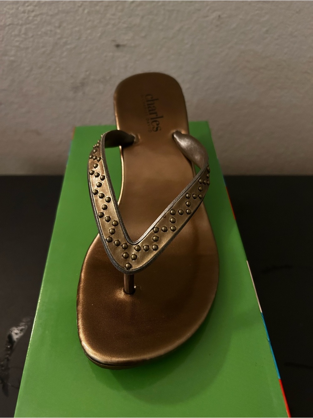 Charles David Bronze Studded Thong Sandal
